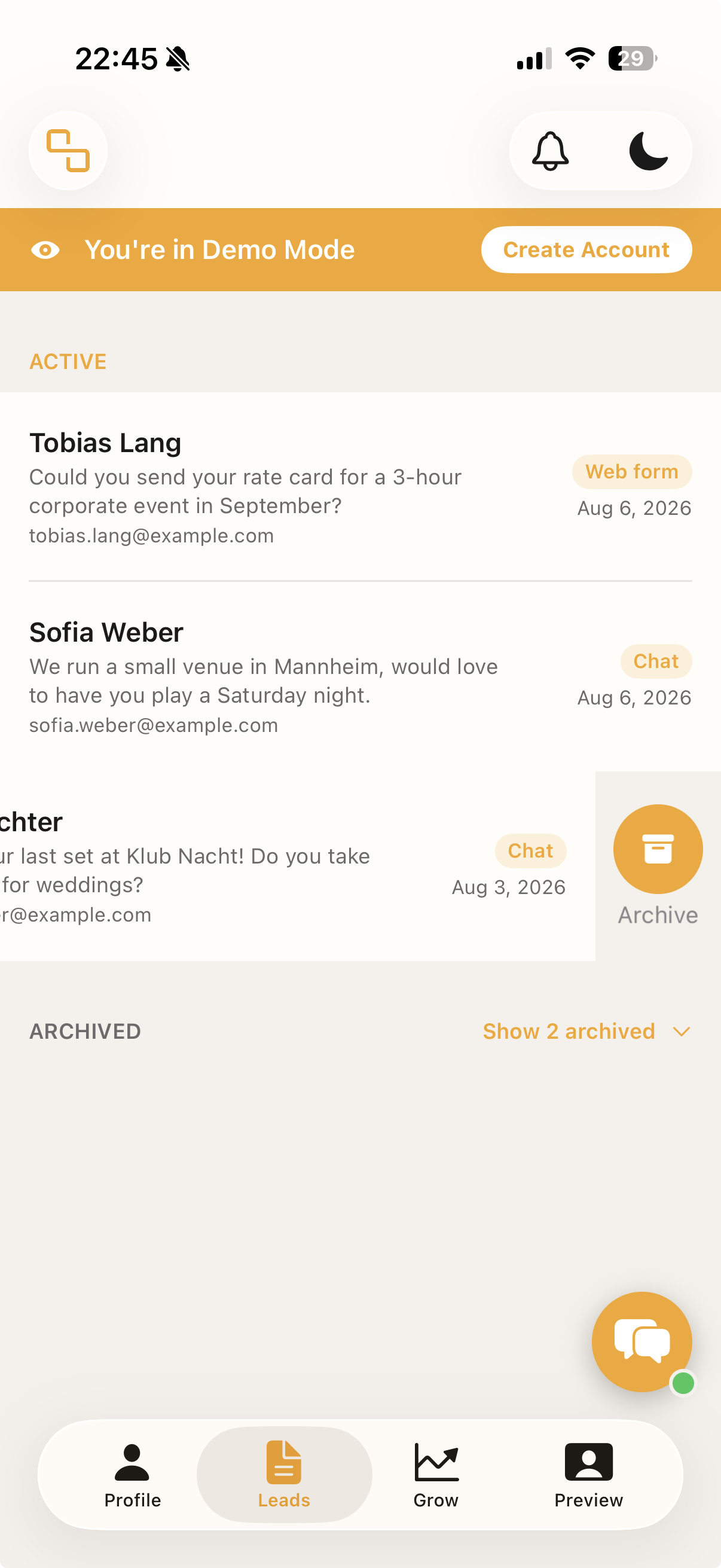SQRZ bookings screen