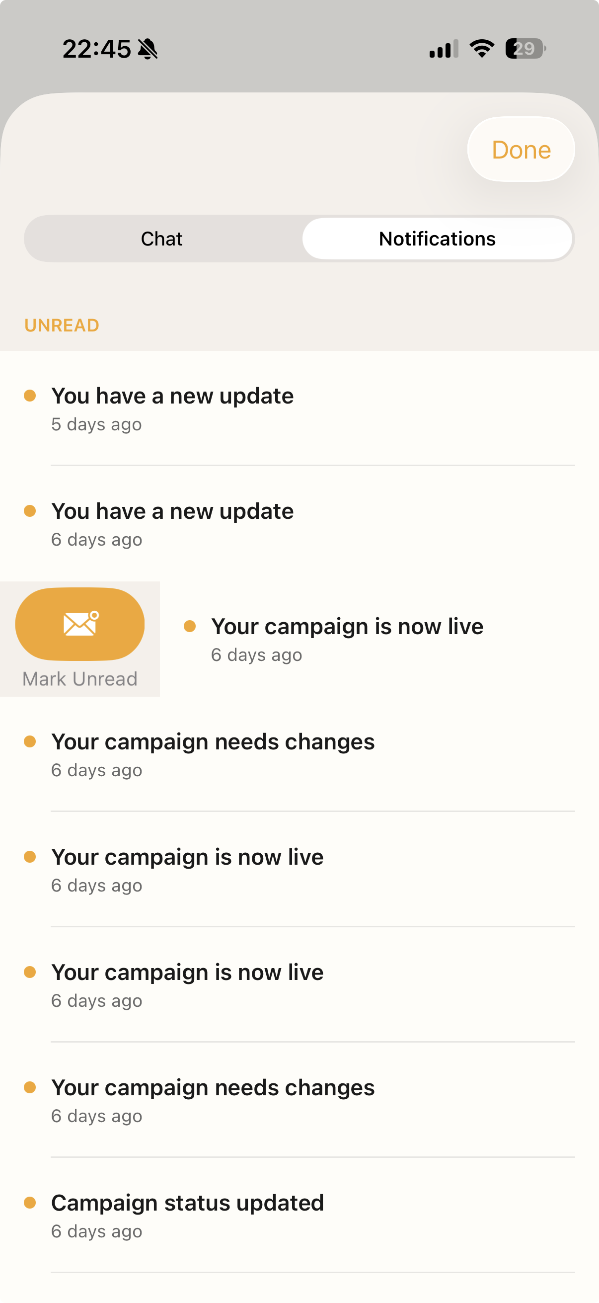 SQRZ notifications screen