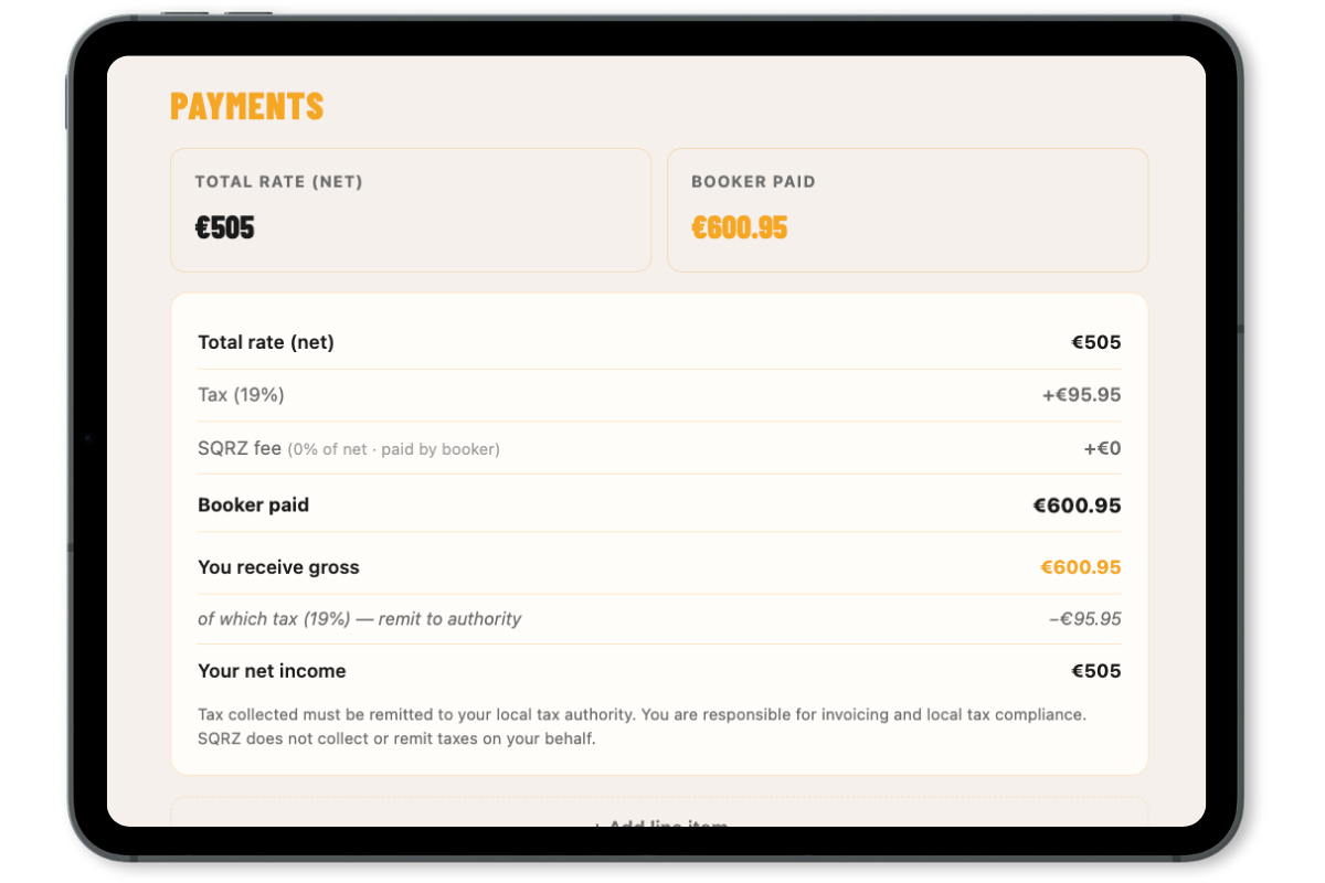 SQRZ booking wallet